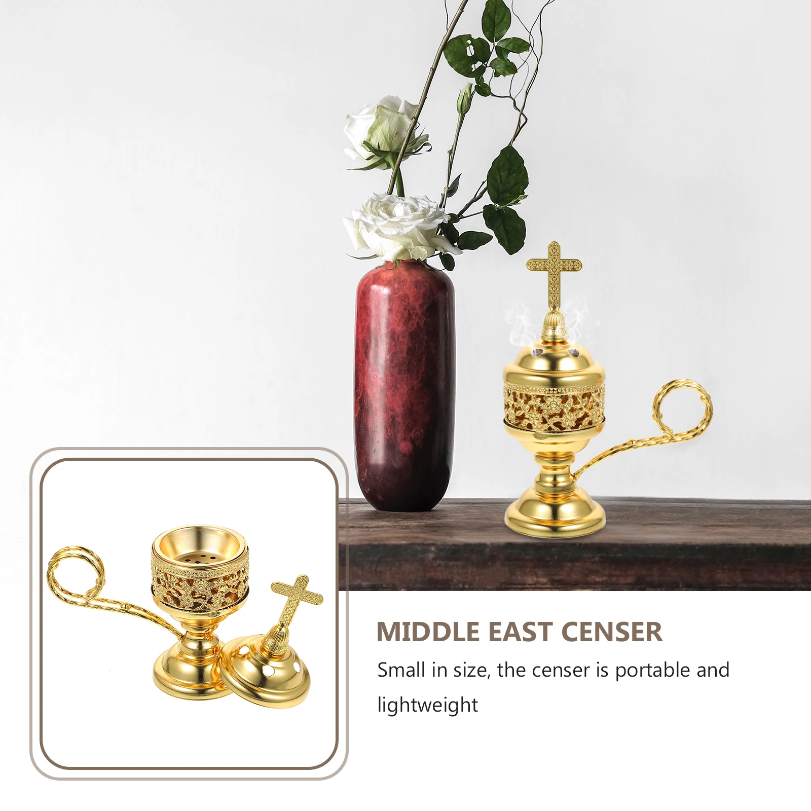 

Metal Incense Cone Burner Middle East Tall Base Decorative Censer Aromatherapy Furnace Yoga Study Room Incense Holder