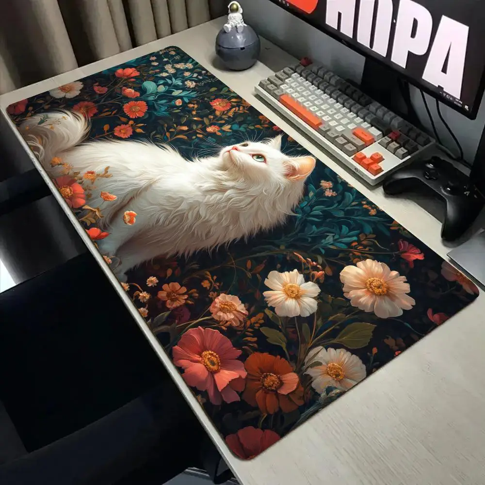 Retro-style cat garden Mouse Pad Desk Mat with Stitched Edge xxl mousepads Rubber Anti-slip gamer Keyboard Rug gaming mats