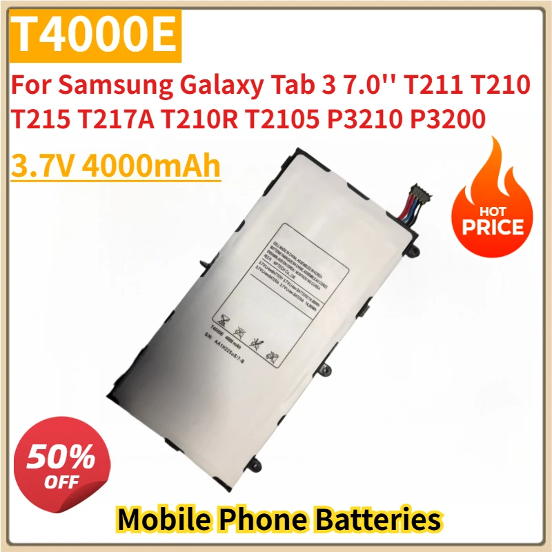 

New T4000E Replacement Mobile Phone Battery 3.7V 4000mAh for Samsung Galaxy Tab 3 7.0'' T211 T210 T215 T217A T210R T2105 P3210