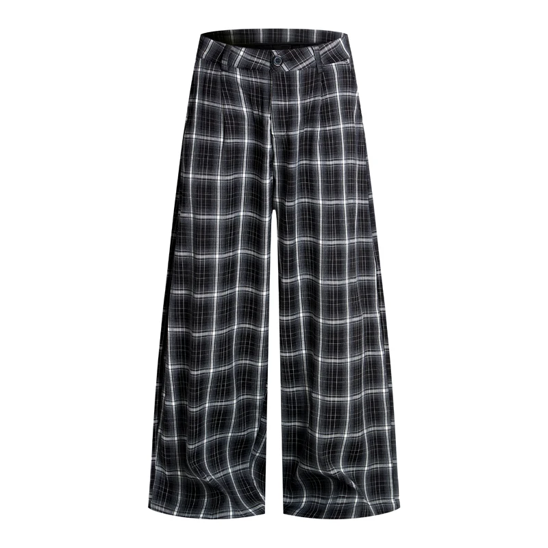 

Black Trendy Black And White Plaid Prinrrint Men's Casual Pants Loose Versatile Unisex Wide Leg Long Trousers