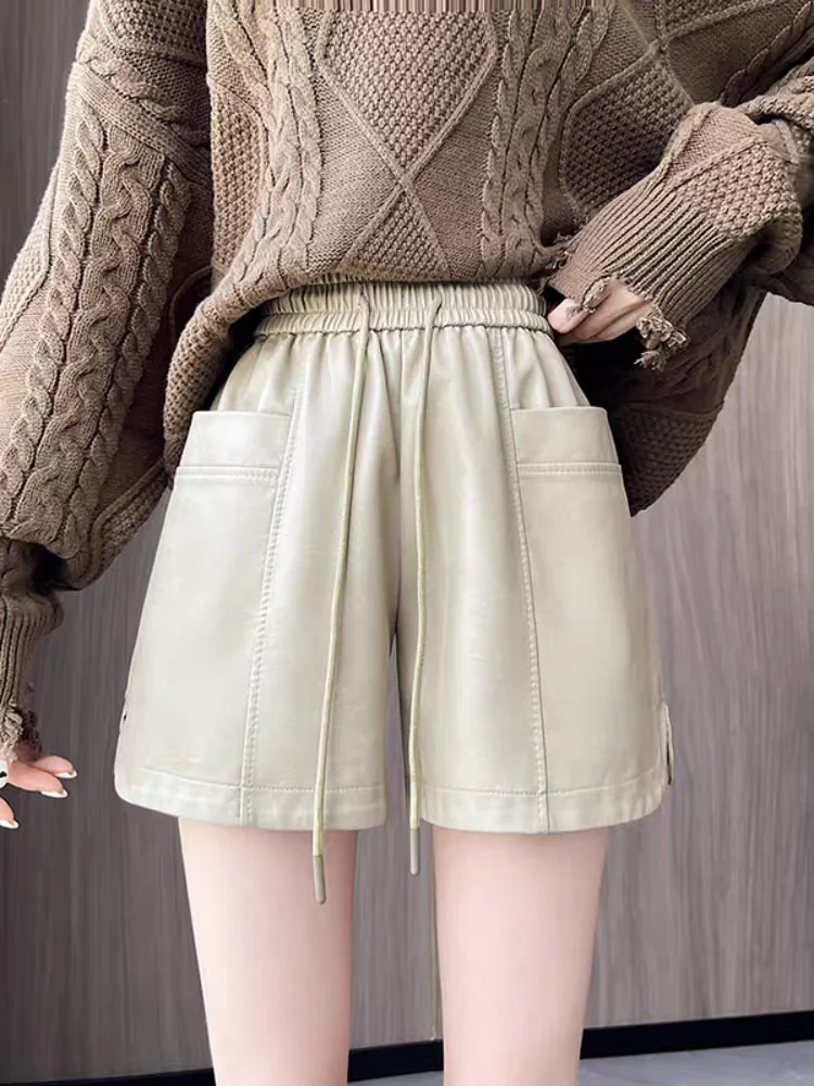 Pantaloni in ecopelle da donna: 2025 Nuovi culottes a gamba larga a trapezio a vita alta, pantaloncini autunnali dimagranti larghi per le donne