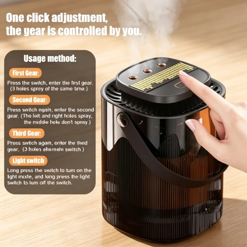 3000ml-大容量加湿器アロマディフューザー、3-スプレーポート-usb-デスクトップアトマイザー、ナイトライト付き、ホームオフィス用
