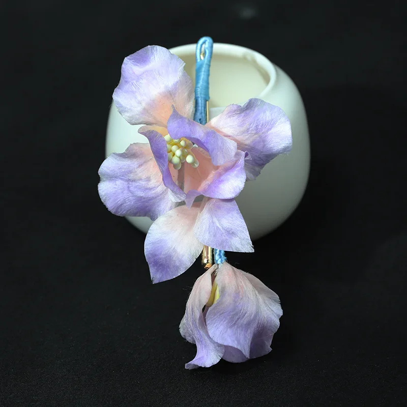 

Брошь ручной работы из натурального шелка и бархата с цветком, винтажный Cheongsam, розовый, фиолетовый, аксессуары, ниша