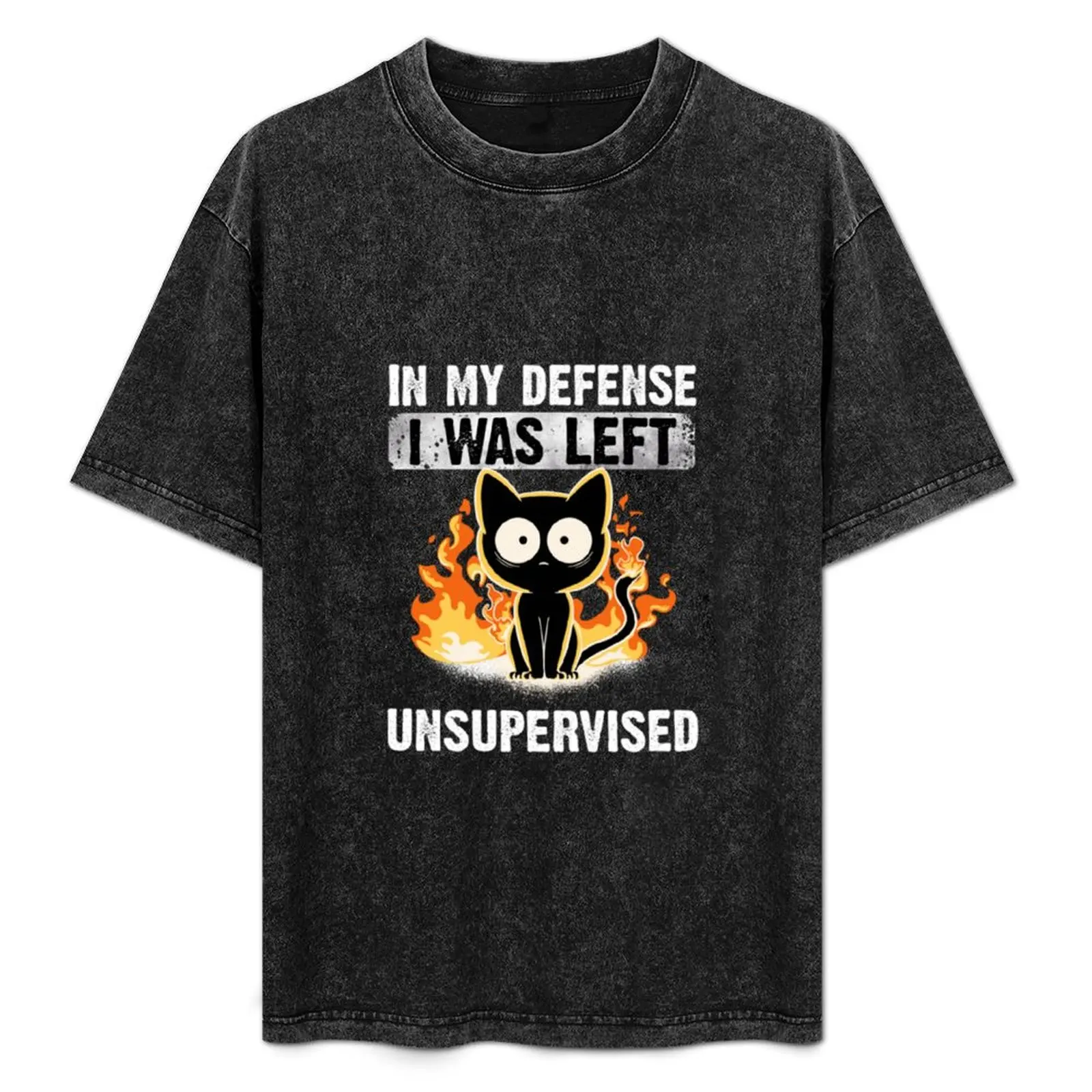 

In My Defense I Was Left Unsupervised Black Cat Funny Sticker T-Shirt graphic t shirts animal prinfor boys T-shirt men