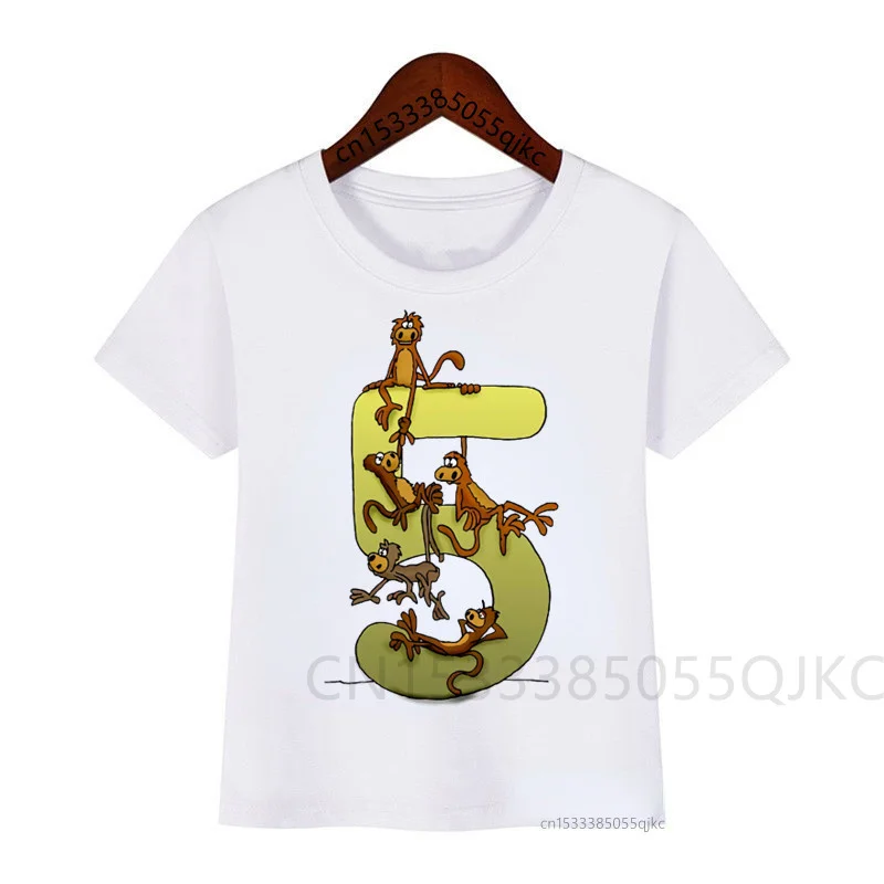 Children's Birthday Number Name Cute Animal Cat Snake Monkey Print T-shirt Boy Girl Animal T-shirt Funny Gift