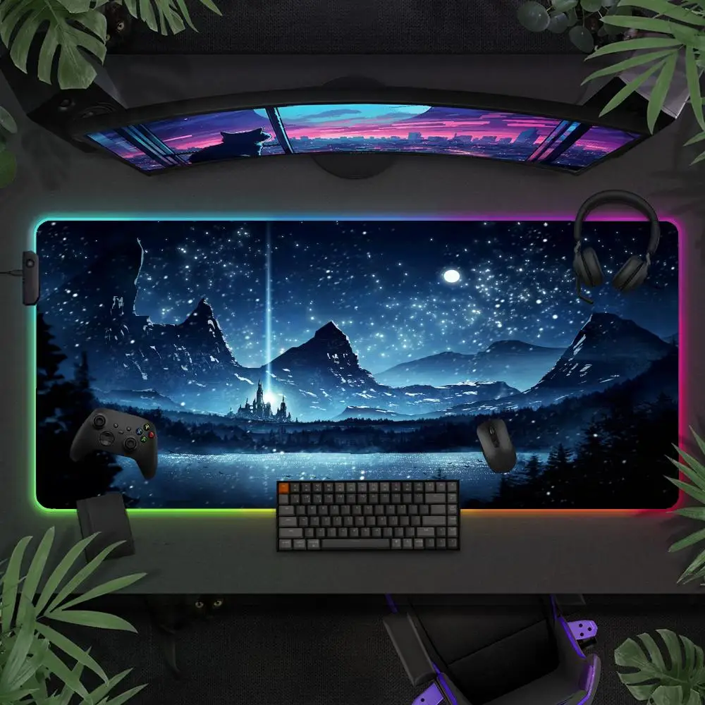 

Moon Seaside Painting RGB игровой коврик для мыши настольный коврик аксессуары для геймеров большой светодиодный коврик для мыши ПК компьютерный ковер с подсветкой