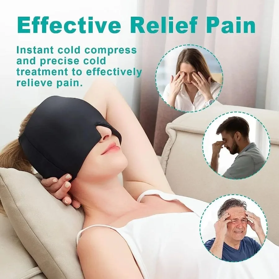 

360 Massage Migraine Relief Hat Stress Relief Eye Mask Gel Hot Cold Therapy ache Pain Relief Cap Ice Wrap for ache and Puffy E