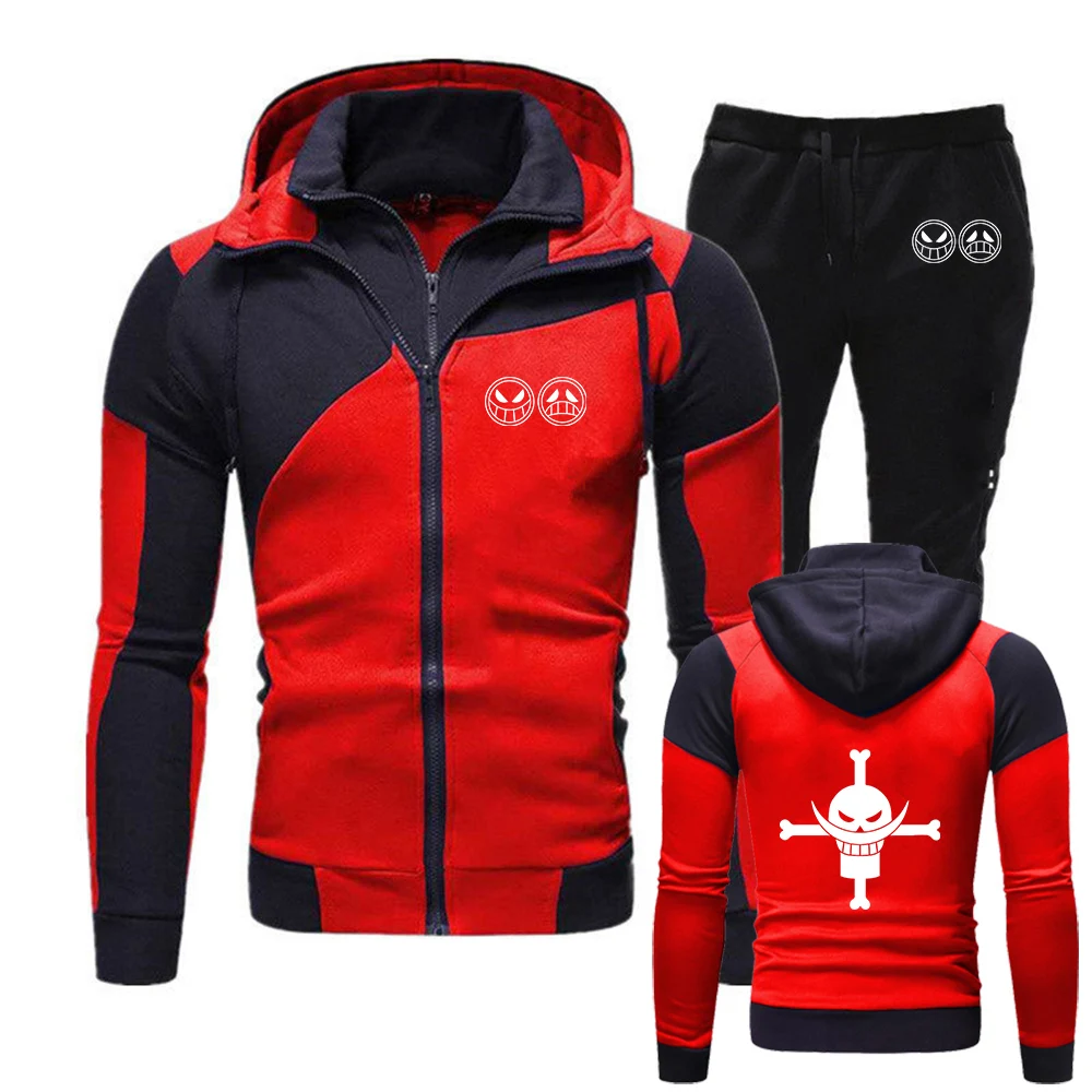 One Piece Anime 2026 Spring Autumn Men's Bright colors eye-catching Suits Whitebeard Logo Print Hoodies+Pants Fashion Sets
