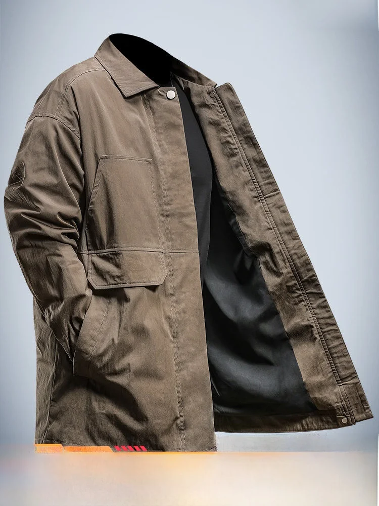 

Jiyan Men's Jaet Trendy Brand New 2025 Haome Busin Casual Mid-Length Coat Spring Autumn Turn-down Collar Men's Outerwear