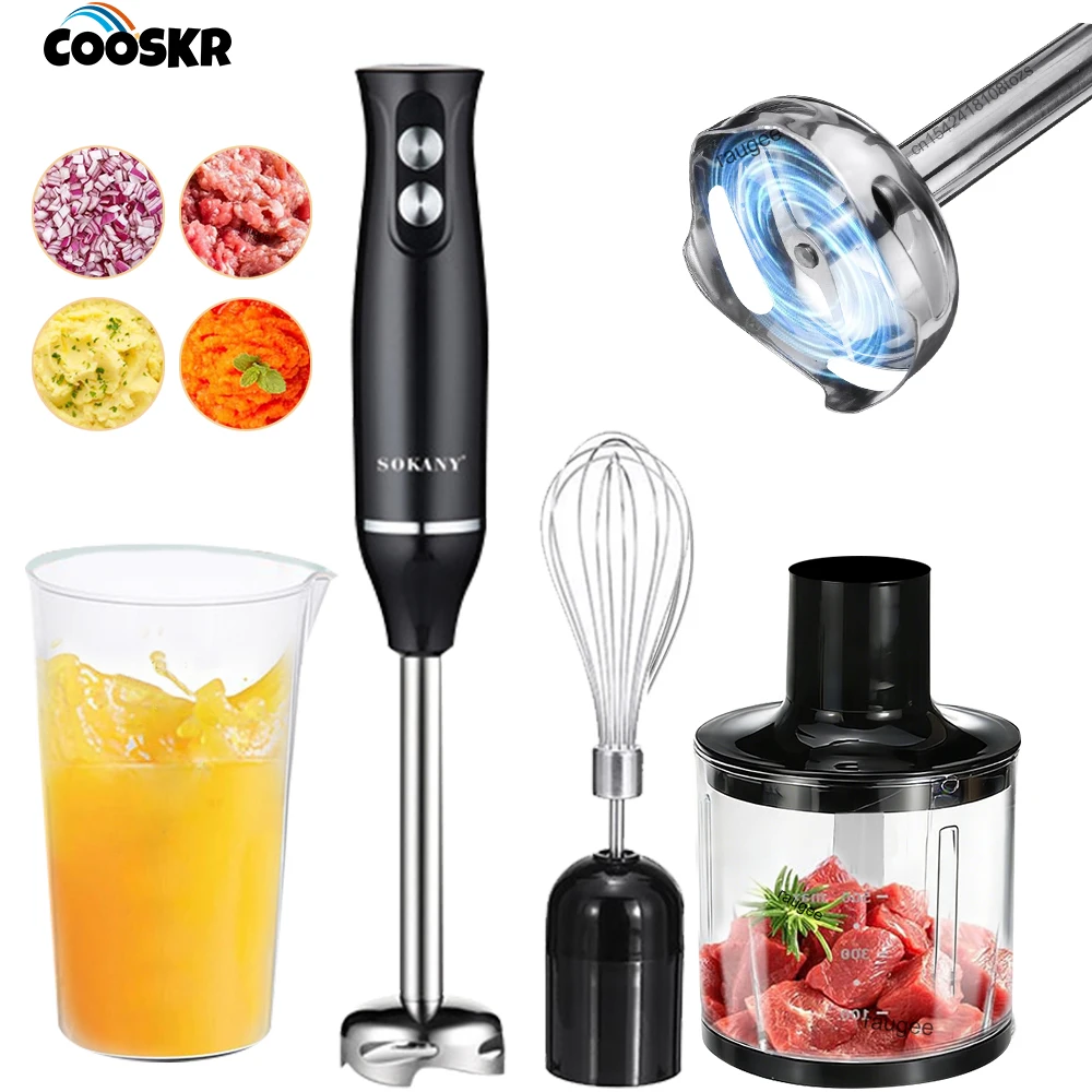 

Многофункциональный электрический блендер 4-в-1 с измельчителем мяса, взбивалкой для яиц, для приготовления пюре из овощей и детского питания, портативный кухонный ручной блендер 500 Вт