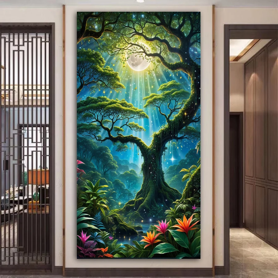 Large Size New Diy Diamond Art Painting Kits Ancient Trees In The Forest Full Mosaic Embroidery Landscape Picture Wall Decor