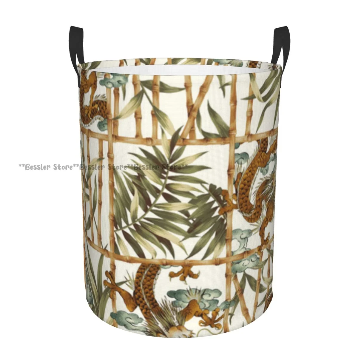 Dragon Bamboo Pattern Waterproof Storage Bag Household Dirty Laundry Basket Folding Bucket Clothes Organizer