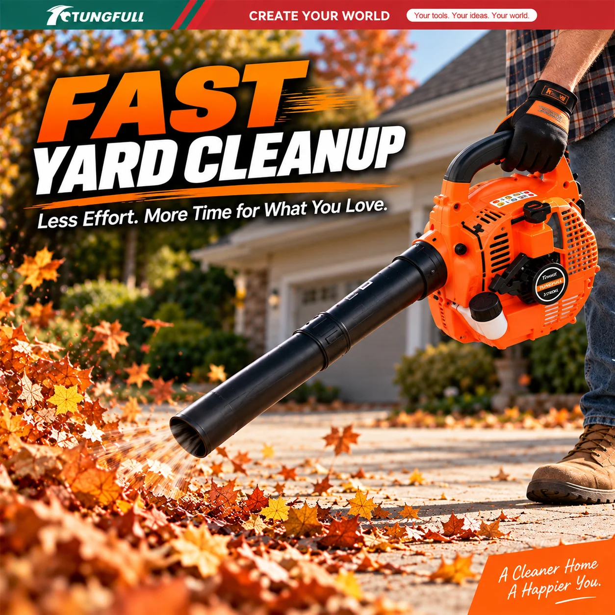 TUNGFULL Gas Leaf Blower 2-Stroke Handheld Petrol Blower for Leaves Lawn Yard Driveway Garden Patio Snow Cleanup