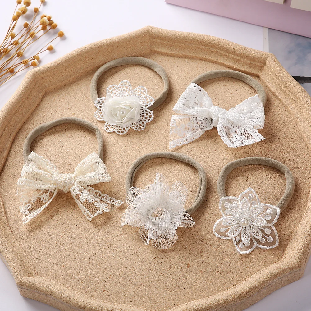 5Pcs/Set Baby Bow Headband Newborn Print Lace Flower Nylon Cotton Hair Bands for Children Girls Kid Non-Wave Toddler Accessories