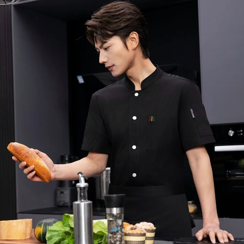 2025 Summer Stretch Mesh Chef Uniform - Short-Sleeve Button-Down Workwear for Hotels & Canteens (Unisex)