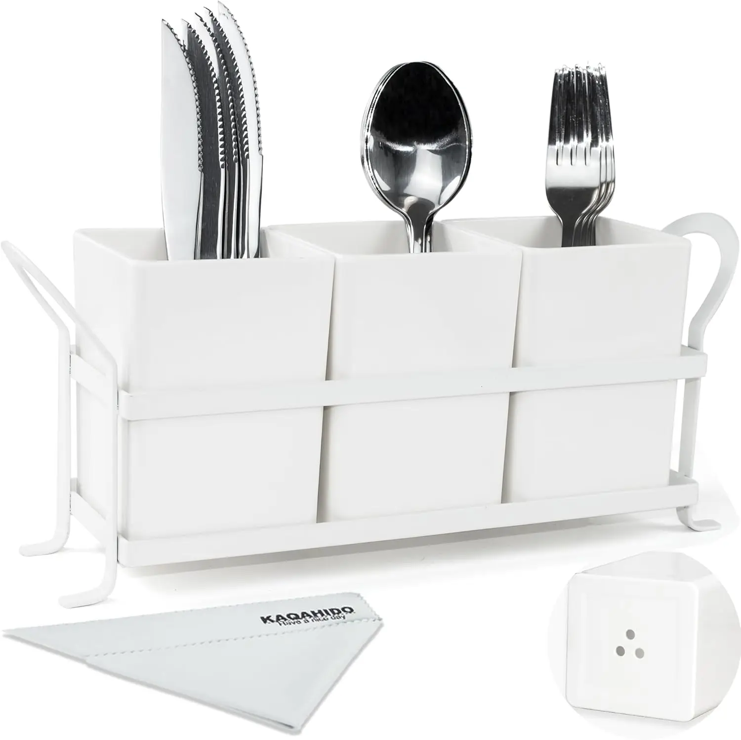 

Utensil Caddy with Drain Holes, Cutlery Organizer for Kitchen Countertop Drawer 3pcs Bins Set