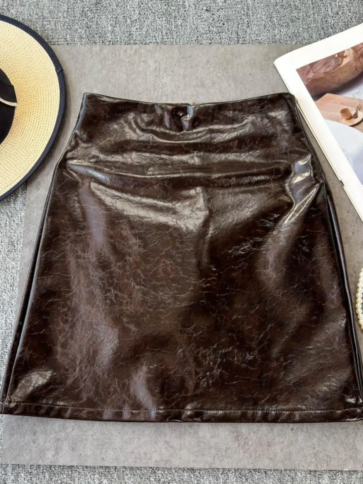 

Bla PU Leather High Waist A-Line Skirt Women's Autumn Winter New Sle Slimming ort Skirt Pants for Small Figures