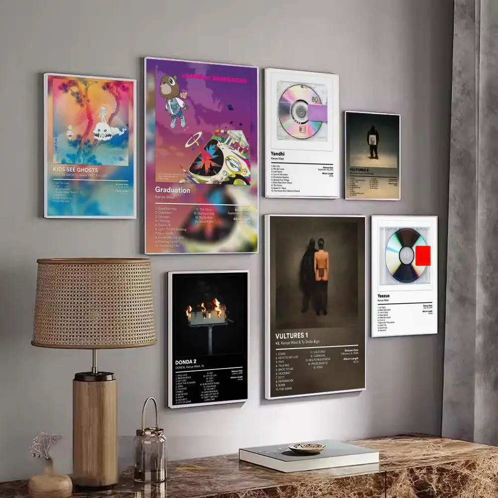 Rapper Music Pop Album k-Kanye W-West Poster Decorative Wall Art Stickers Mural Photo Print for Home Living Room Hallway Decor