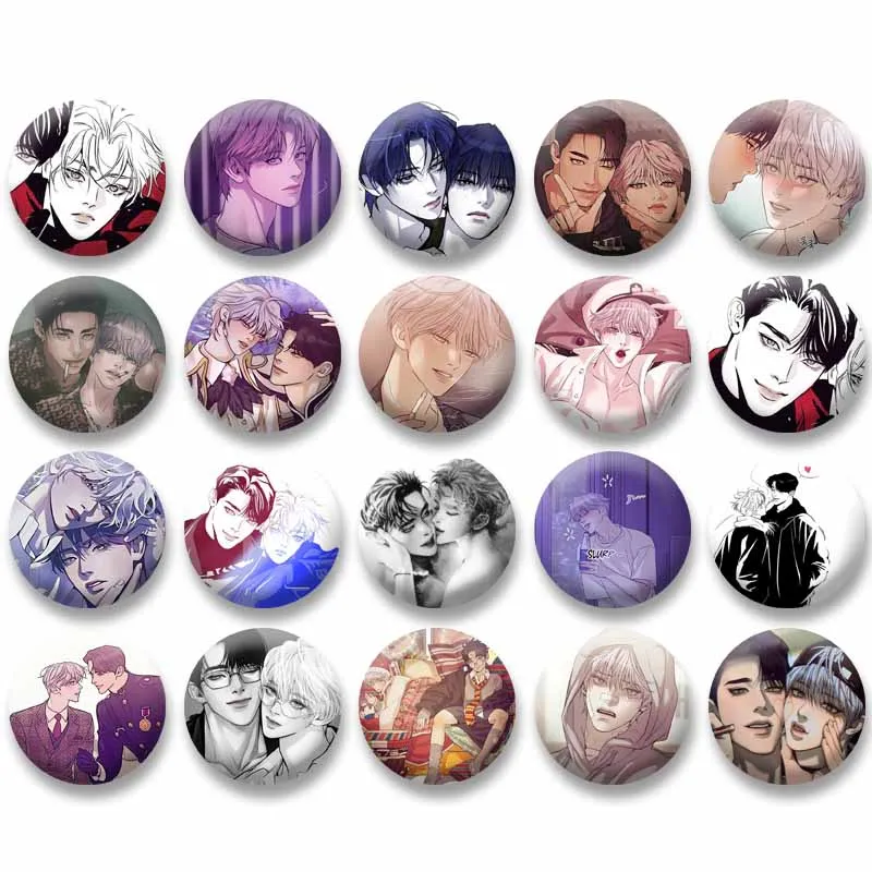 

Korean BL Manhwa Enamel Pins Cute Cartoon Character Jooha Brooch on Backpack Animation Dooshik Round Badge Jewelry Accessories