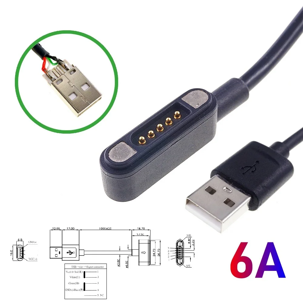 1 Piece Magnetic Connector 5 Pole USB Cable Power Data Male Female 2.2 MM Pitch THT 3.0A Spring Loaded Pogo Pin Strong Force