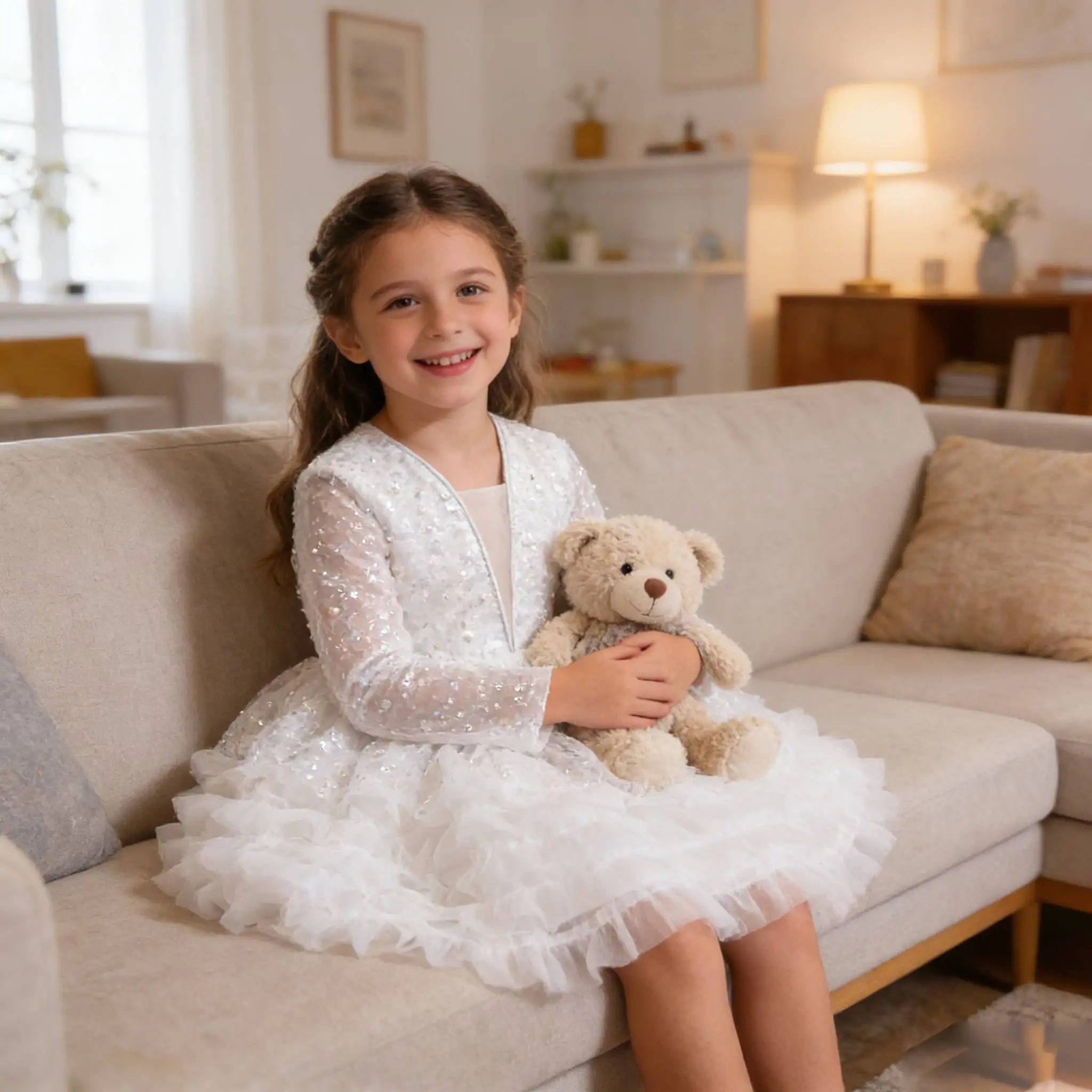 Elegante Weiße Festkleider für Mädchen Blumen-Tüllkleid Baby Hochzeitskleid Party Erstkommunion Zeremonielle Taufkleider Ballkleid