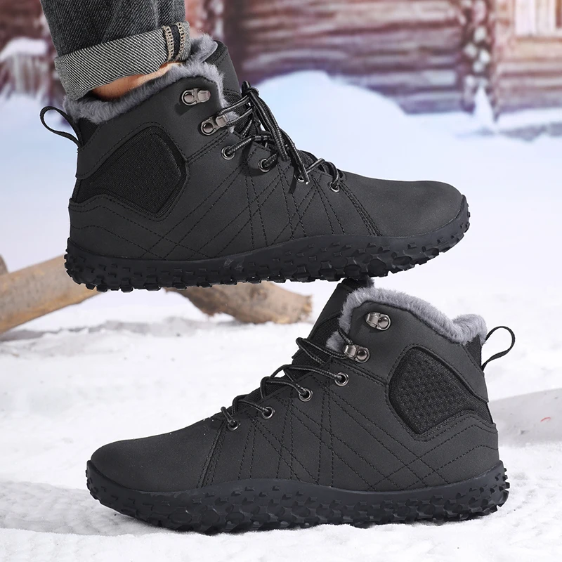 Botas de algodón cálidas con punta ancha para hombre, botines de nieve para invierno, zapatos ligeros para caminar y senderismo, zapatillas informales cómodas