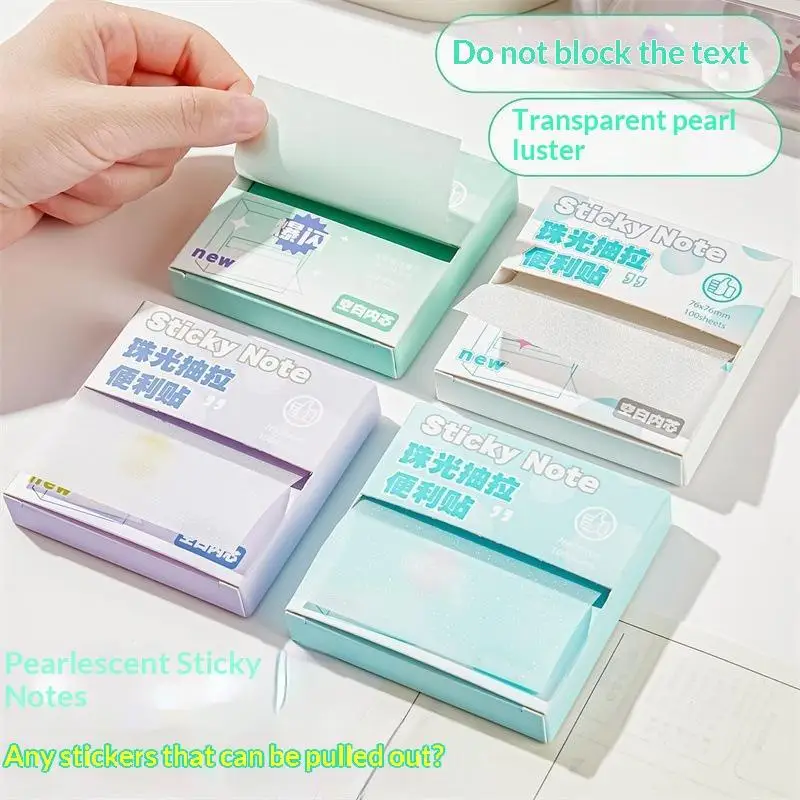 100/200 Sheets Pearlescent Color Kawai Sticky Notes Pads Paper Stickers Notebook Memo Notepad Pull out Message Sticker