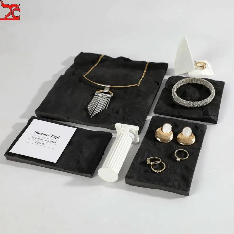 Black Gypsum Jewelry Display Props Necklace Earrings Organizer Tray Small Crafts Storage Board Shooting Props for Jeweler