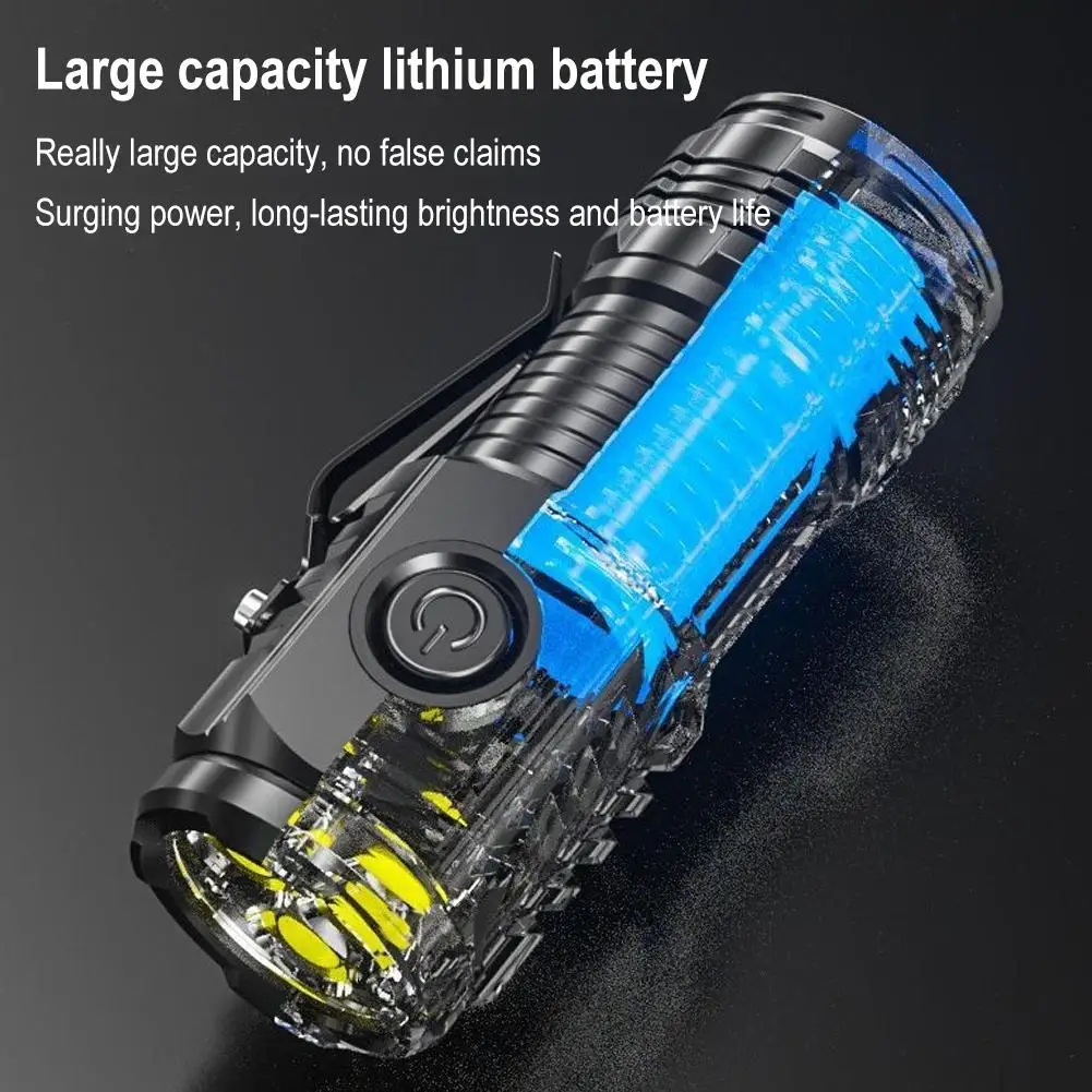 Mini Portable Outdoor Flashlight Three Eyed Rechargeable LED Flashlights High Lumens Lighting Long-Range