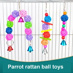 Parrot Rattan Toys Bird Supplies Hanging Cage Bird Toys Rattan Beads Bell String Hand Woven Parakeet Bite Molar Toys Rattan Ball