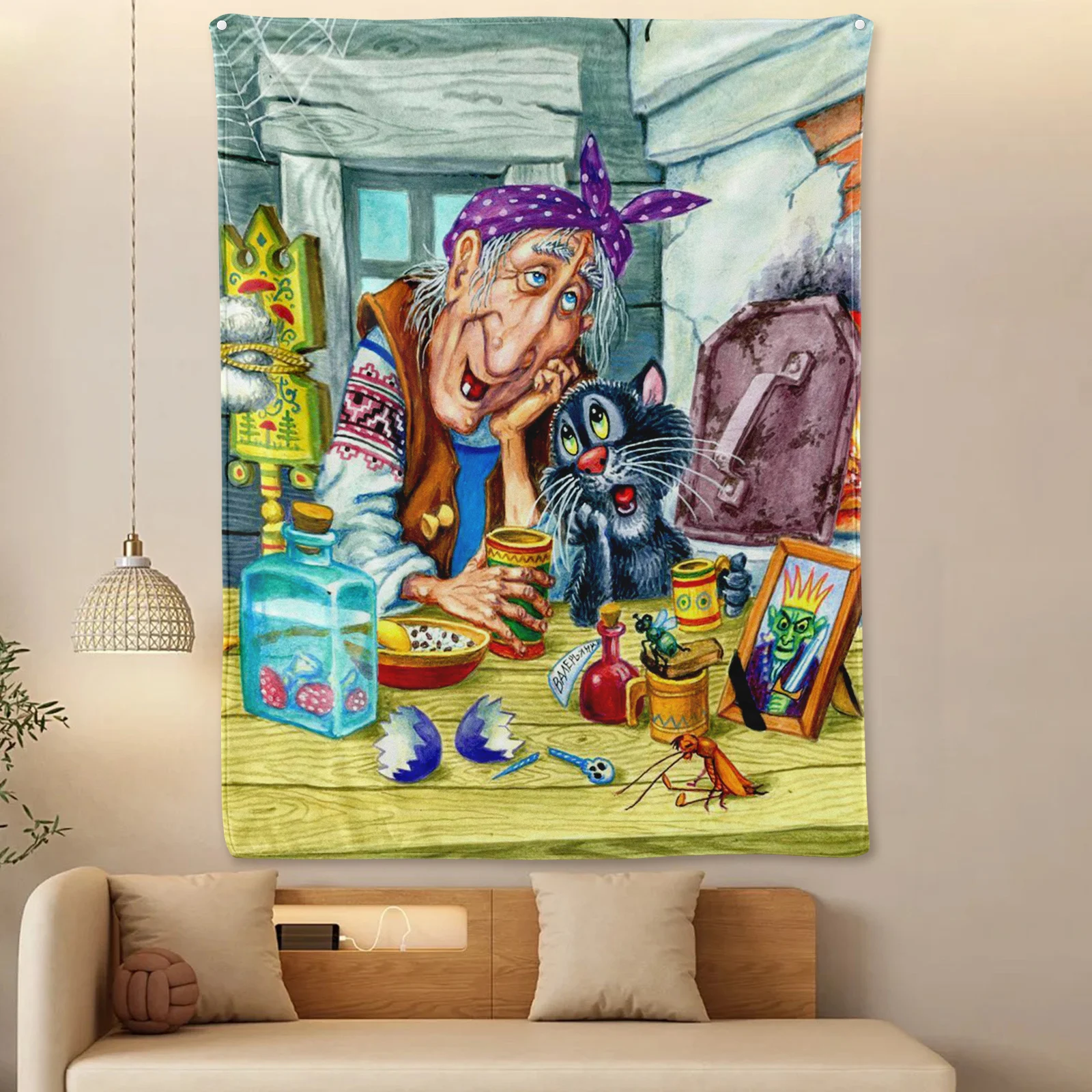 Mystic Witch Cat Potion And Table Art Blanket For Elegant Home Decor And Unique Gift Choice For Adults
