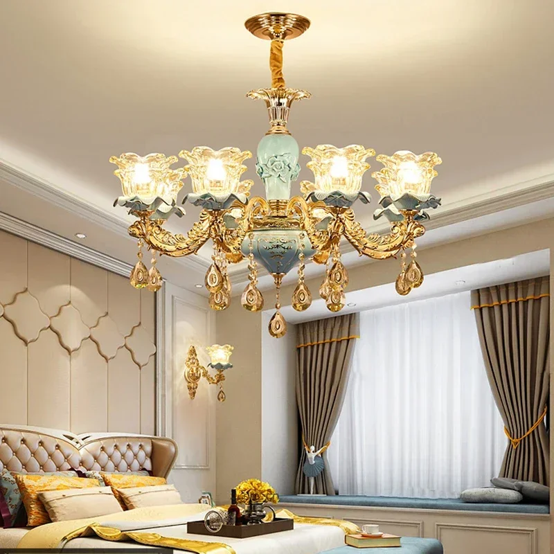 European-Style Ceramic Retro Atmospheric Chandelier For Living Room Bedroom Model Room Villa Duplex Floor Chandelier