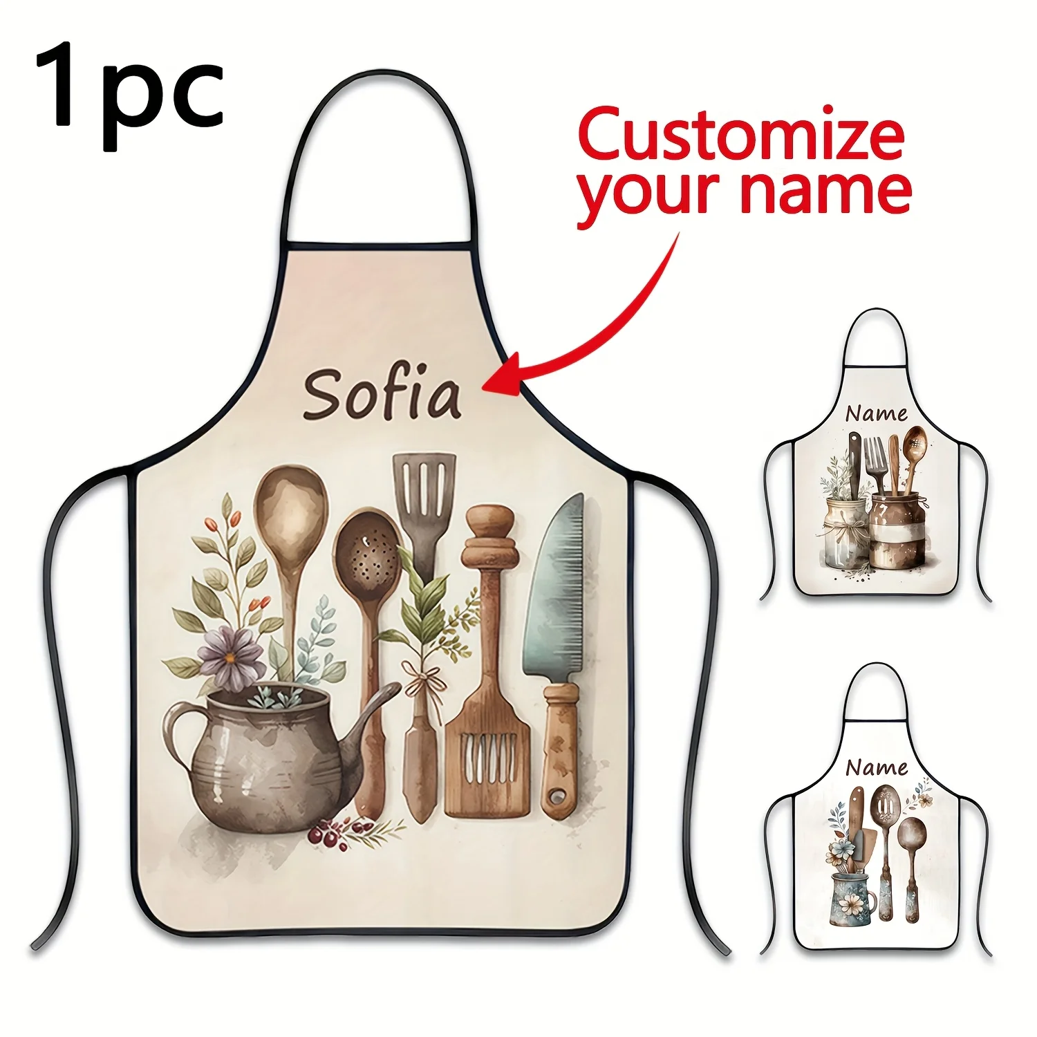 1pc Adults Apron - Custom Name/Text/Number/Logo -Polyester Fabric - Ideal Gift for &, Cooking, Baking, Gardening