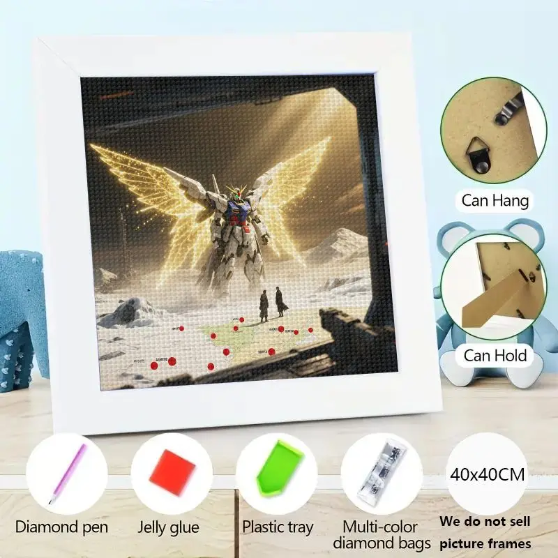

1 шт. 5D DIY комплект алмазной живописи, полная дрель Gundam Wing Zero Custom Mecha Anime Diamond Art, Majestic Robot с золотым свечением