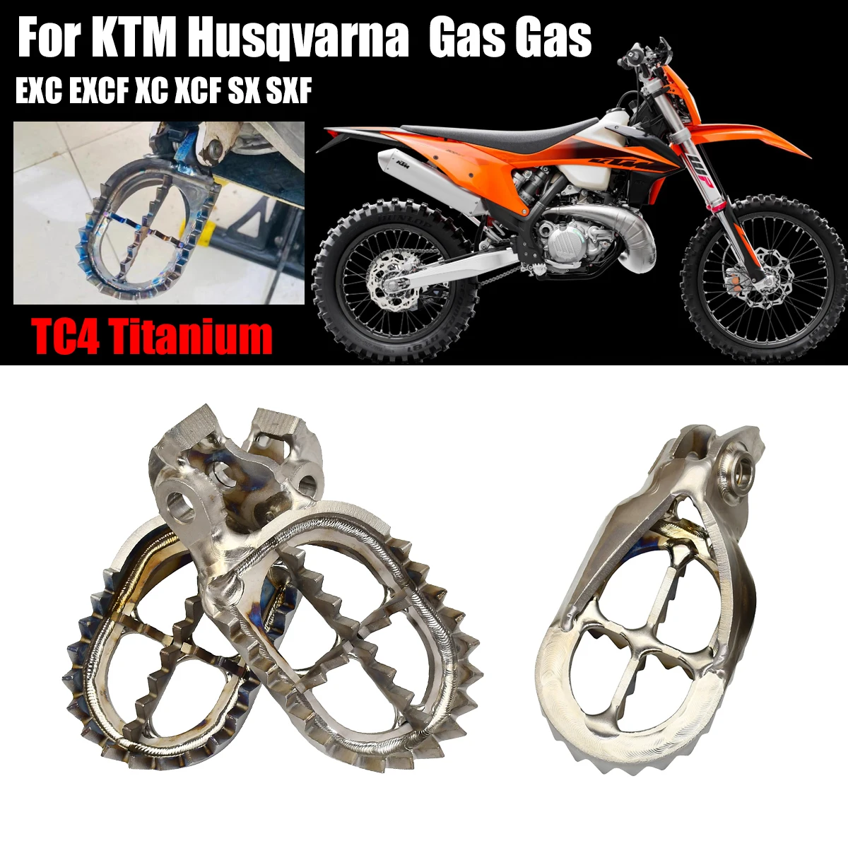 Motorcycle Titanium Alloy TC4 Foot Rest Pegs Footrest Footpeg For KTM EXC EXCF XC XCF SX SXF 125 250 300 350 450 500 2017-2023