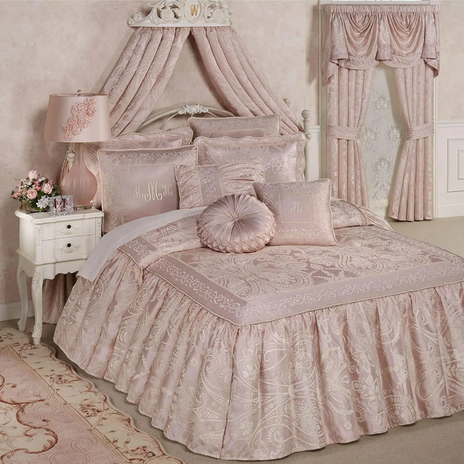 

Touch Of Class Romantic Princess Blush Oversized Jacquard Woven Scrollwork Bedspread Grande Cal King - Embroidered Luxury Regal