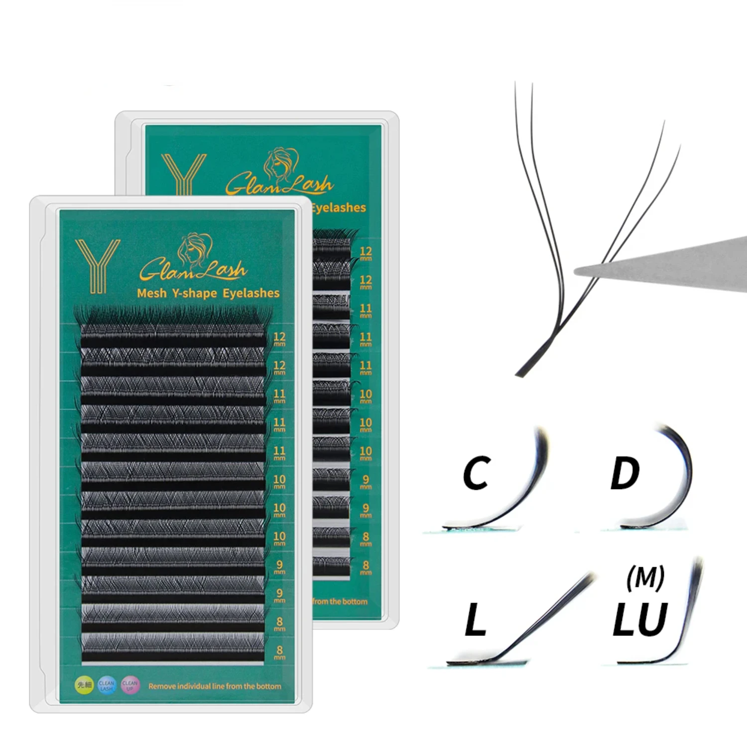 

YY Shape Black Eyelashes Extensions Two Tip Lashes 0.07/0.10mm C/D/L/LU Curl High Quality Idividual Makeup Tool