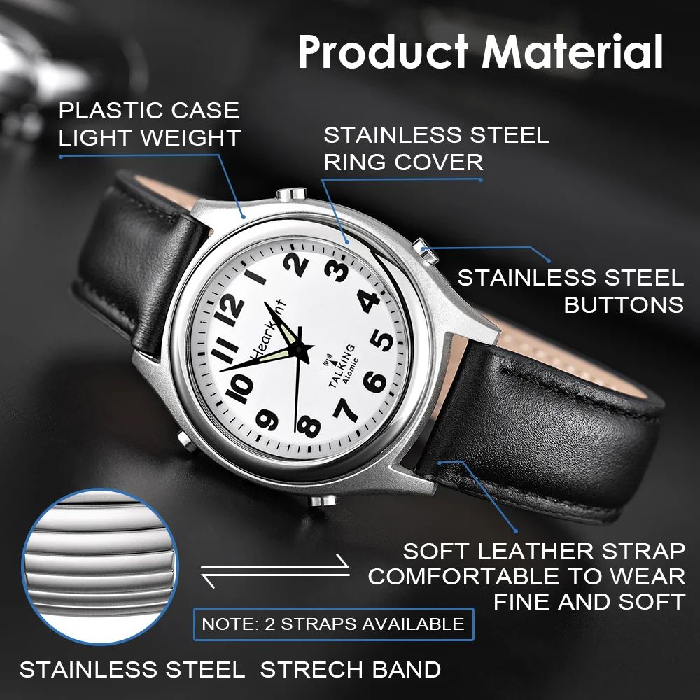 Hearkent English Talking Watch Ladies Quartz Wrist Watches Fashion Digital Simple Watch Chime Alarm for Blind Visually Impaired