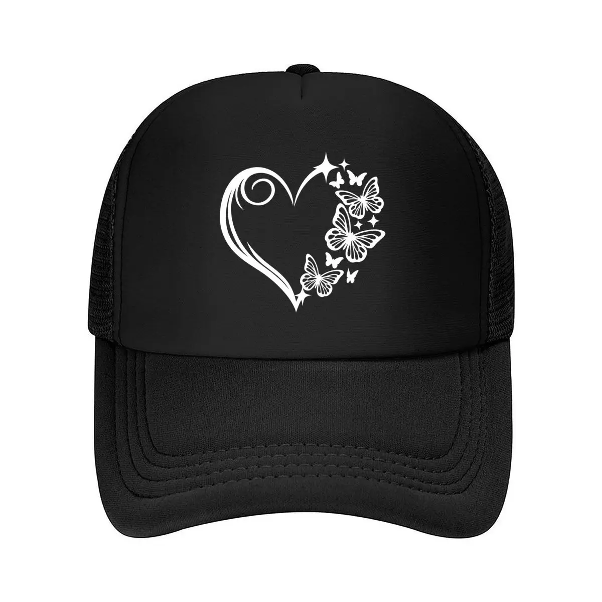 Butterfly Heart Sparkle Outline Graphic Mesh Baseball Cap Hip Hop