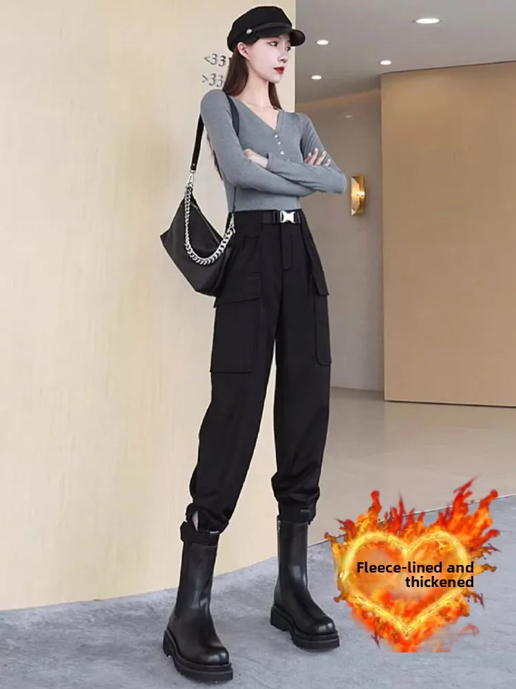 

Женские брюки карго с высокой талией, весенняя новинка, облегающие повседневные брюки-харланы в американском стиле, свободные брюки в корейском стиле