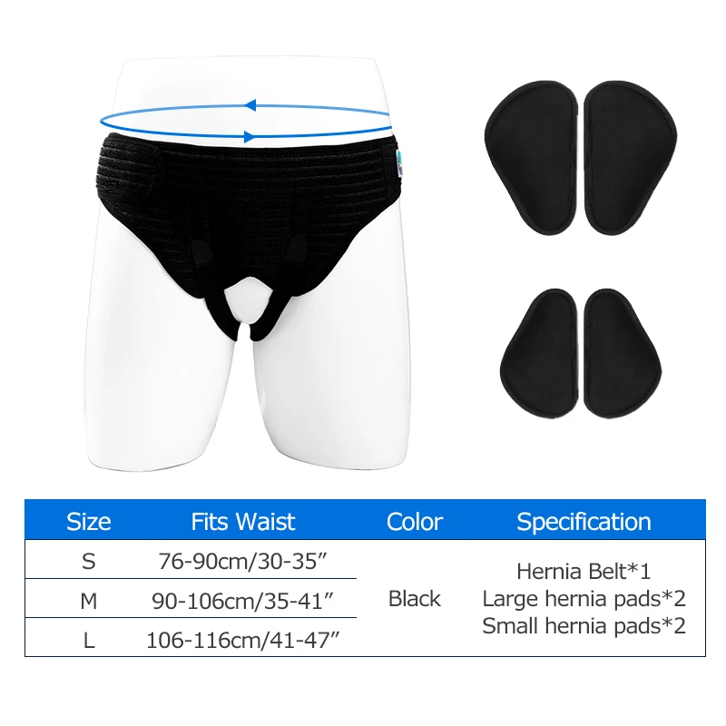 Lefeke 남성용 조절식 성인 탈장 벨트, 사타구니 사타구니 지지대, 팽창식 탈장 가방, 탈착식 압축 패드 2 개 포함