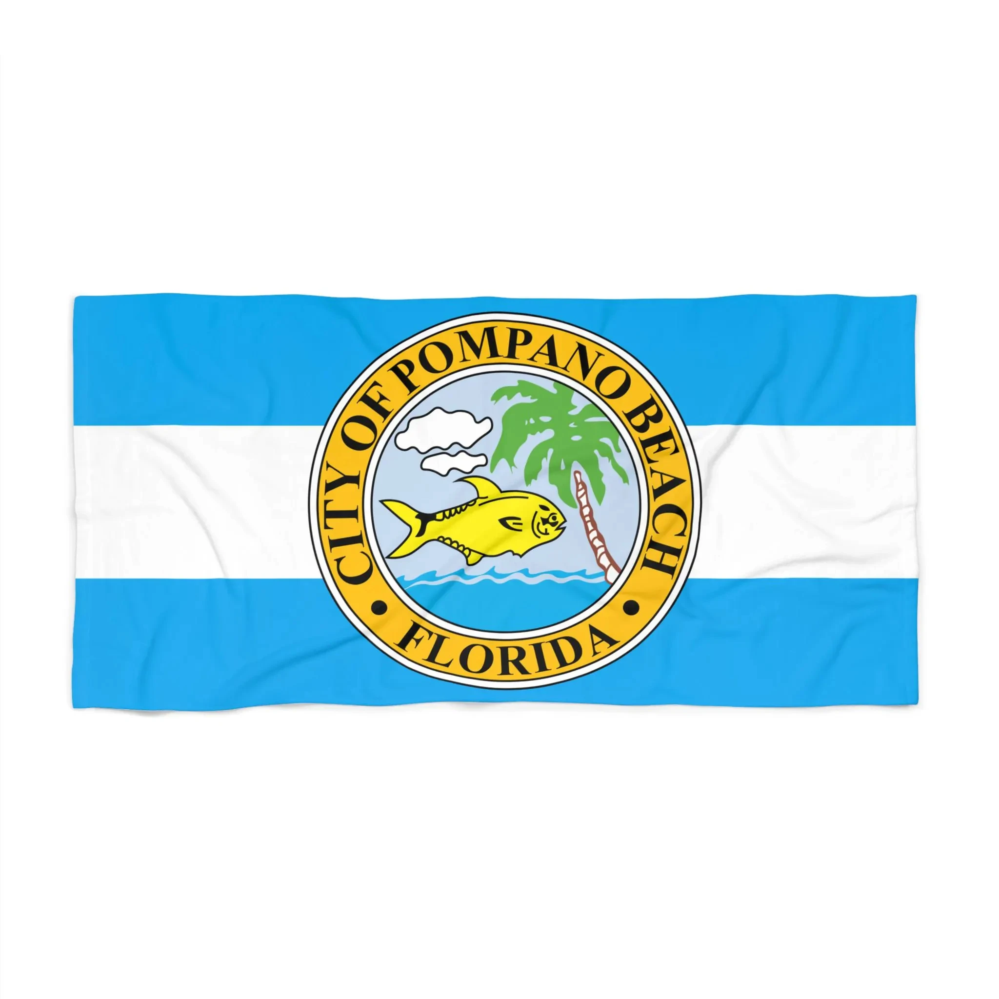 City of Pompano Beach Florida Seal Beach Towel, Coastal Flag Design Beach Essential