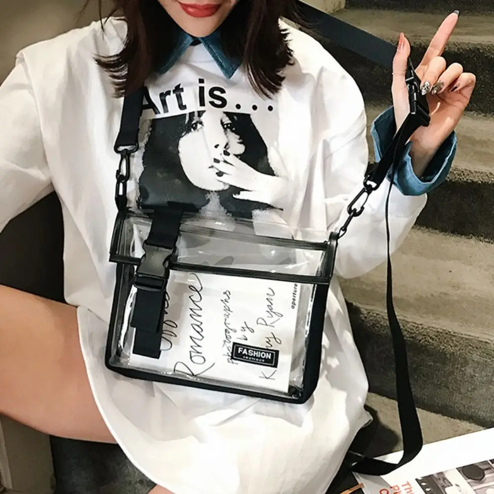 

Квадратная сумка-мессенджер из ПВХ, водонепроницаемая, большой вместимости, прозрачная, через плечо, со съемным ремнем, на кнопке, повседневная сумка на плечо