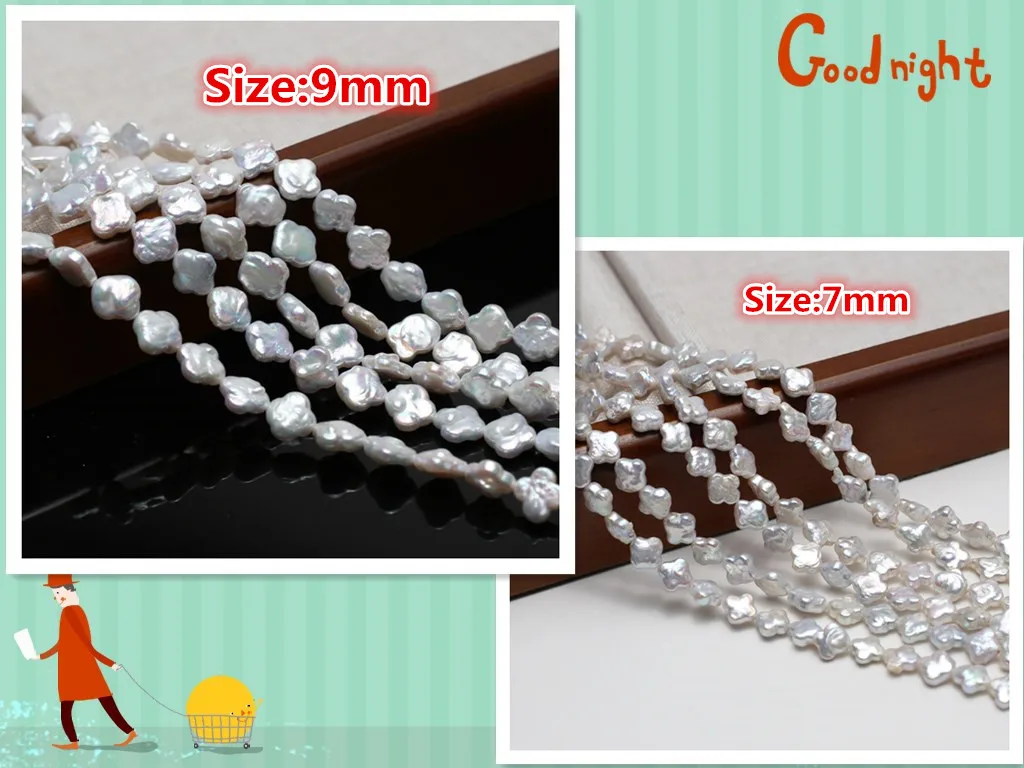Four-Leaf Clover Pearl Natural Freshwater White Pearl For Jewelry Making DIY Necklace Earrings Bracelet Accessory Length 36cm