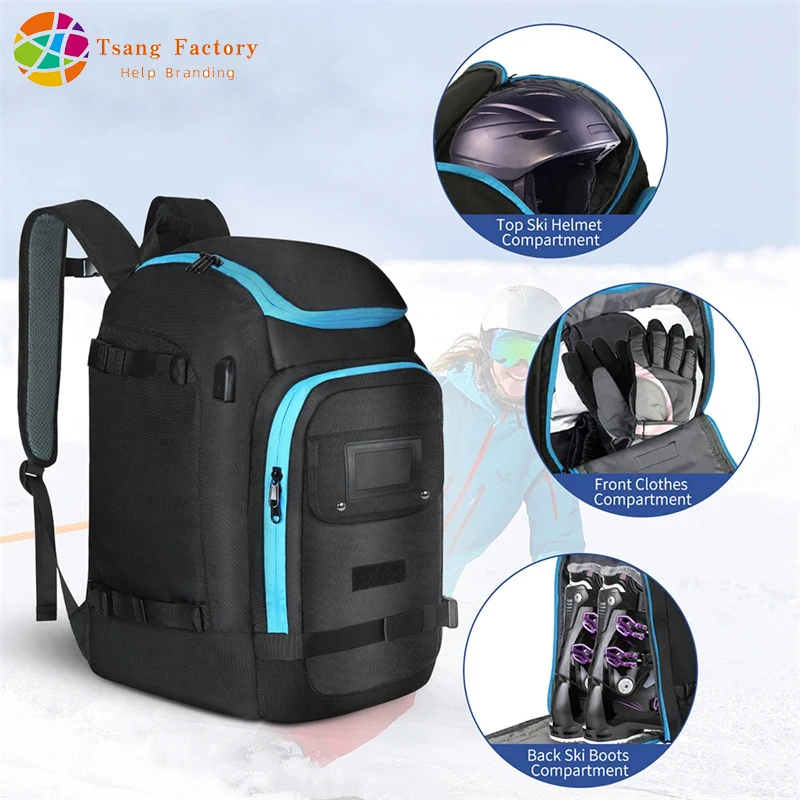 50L Outdoor Ski Boot Bag Travel Backpack for Ski Helmet Goggles Skis Snowboard & Accessories Large Capacity Waterproof Backpack