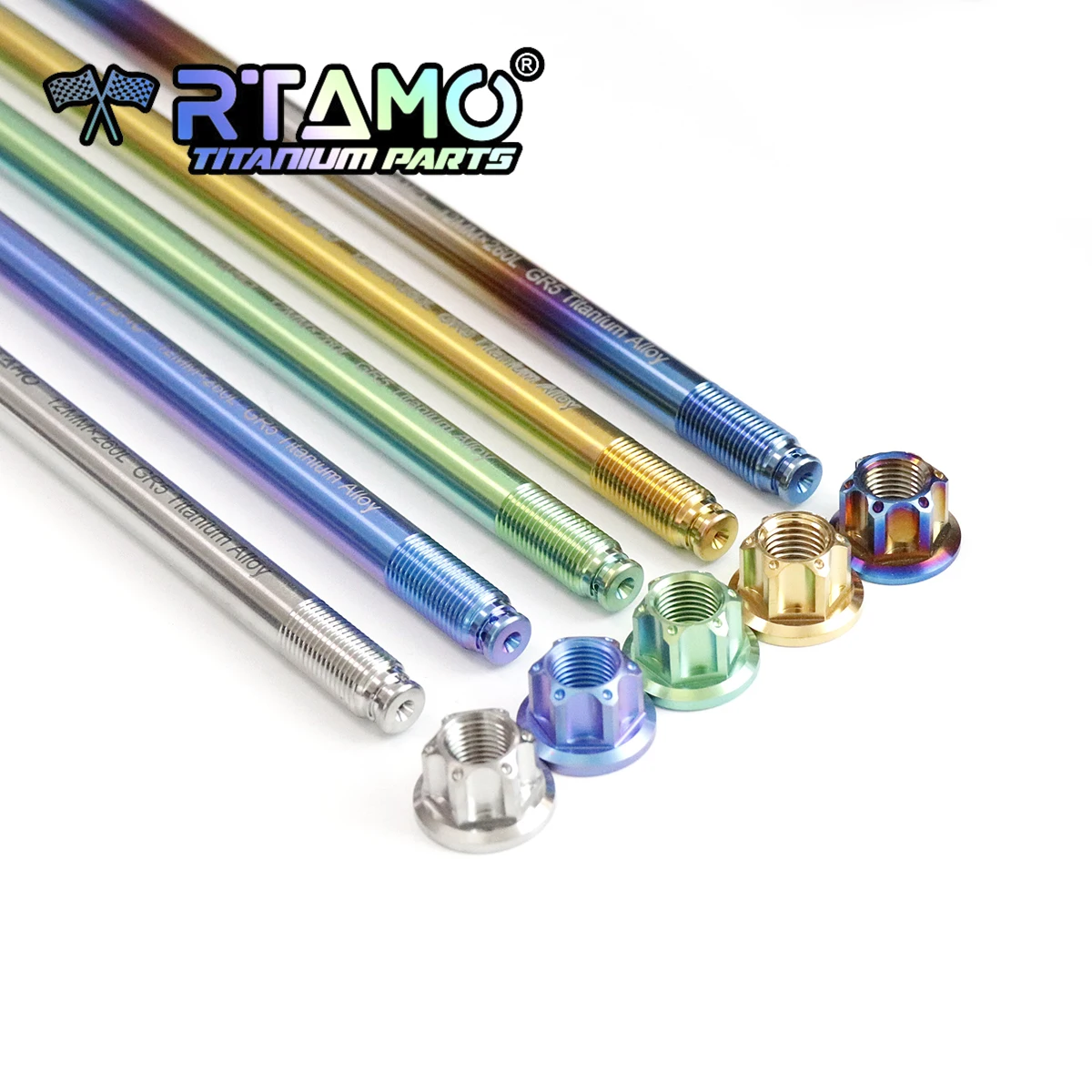 RTAMO Gr5 Titanachse M12X 225–330 mm M12 Mutter mit Clips TC4 vorne hinten Welle für Motorrad-Radachse – Detail 3