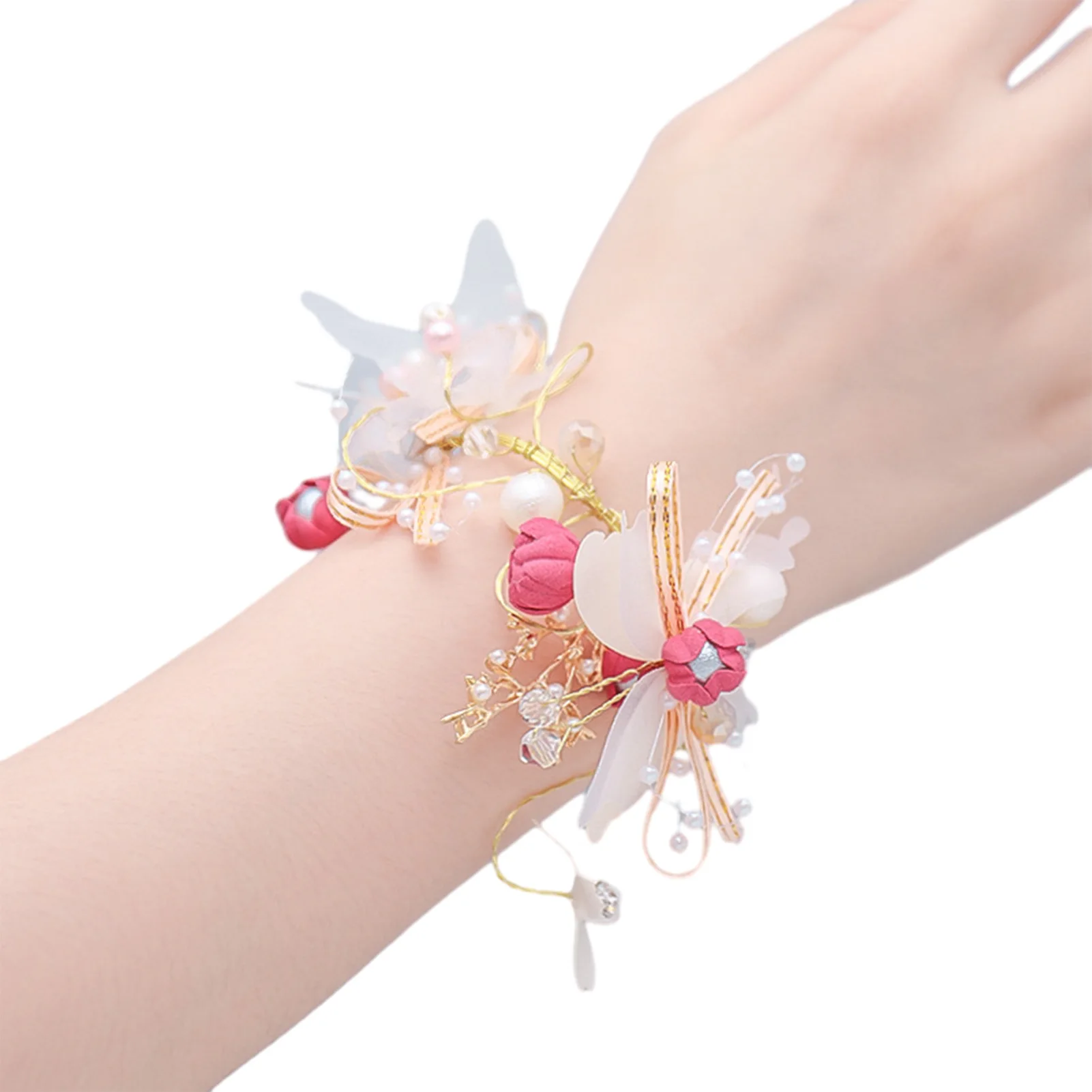 

Wedding Wrist Corsage Bracelet with Pearl Romantic Wedding Bride Hand Flower for Party Homecoming