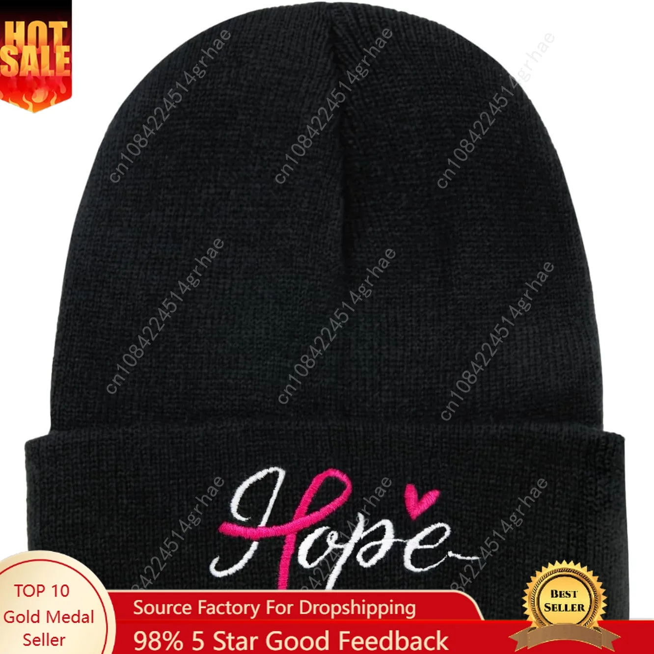 

Waldeal Breast Cancer Awareness Beanie Hat for Women, Knit Cuffed Embroidered Pink Ribbon Warm Winter Cap, Black