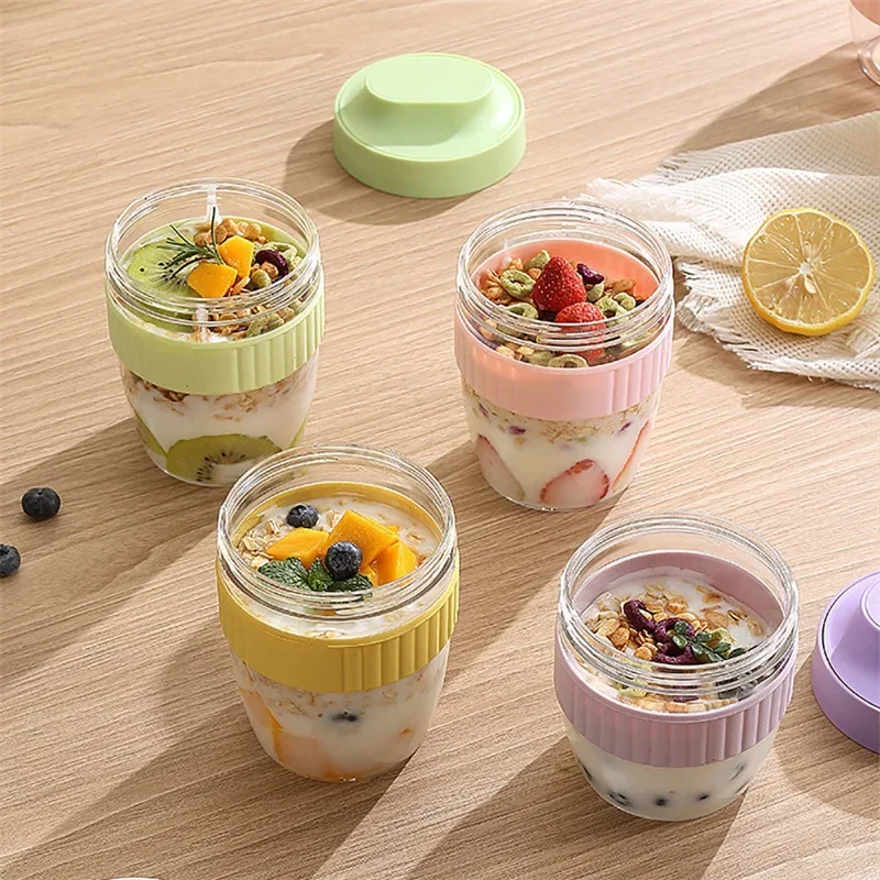 

480/570ml Breakfast Cup Portable Oatmeal Cereal Nut Yogurt Salad Cup With Spoon Picnic Lunch Box Students Food Storage Container