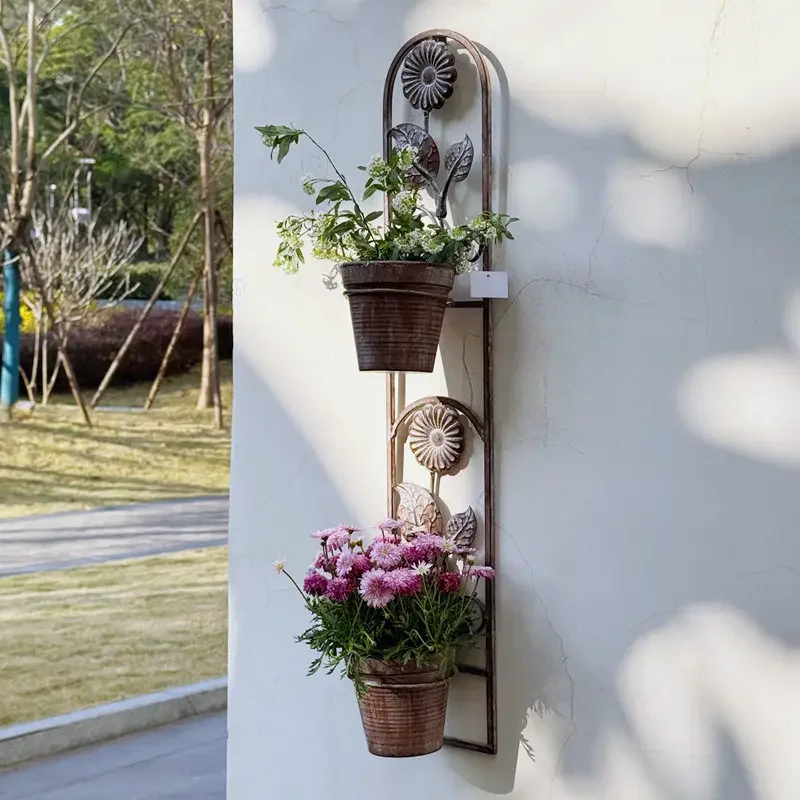 European garden old wrought iron flower stand outdoor balcony wall flower pot wall hanging courtyard wall hanging plant flower b